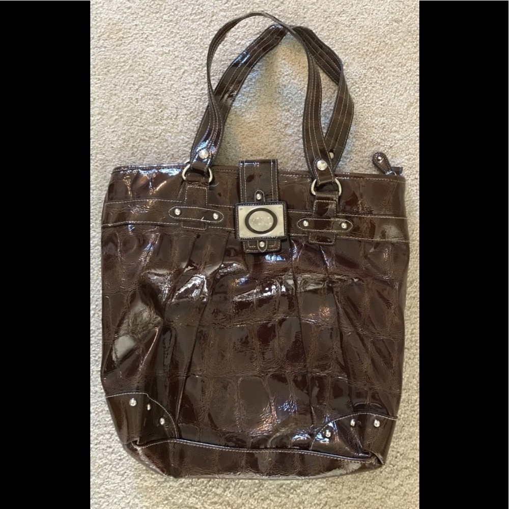 XOXObrown leather crocodile skin tote bag